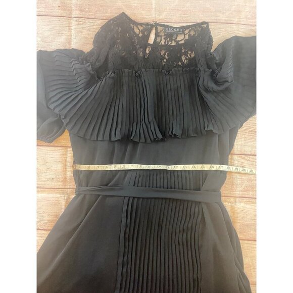 Eloquii Women's Black Long Sleeve Pleated Lace Trim Dress - 20 - Picture 5 of 14